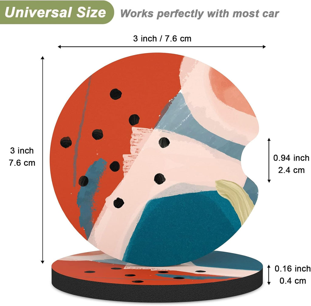 Nipichsha Car Cup Holder Coasters, Car Coasters for Cup Holders, 2 Pack Anti Slip Insert Coasters, Rubber Car Cup Mat with A Finger Notch, Cute Car Interior Accessories for Women Men (Morandi Art)