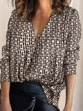 V-neck Retro Geometric Print Casual Long-sleeved Shirt