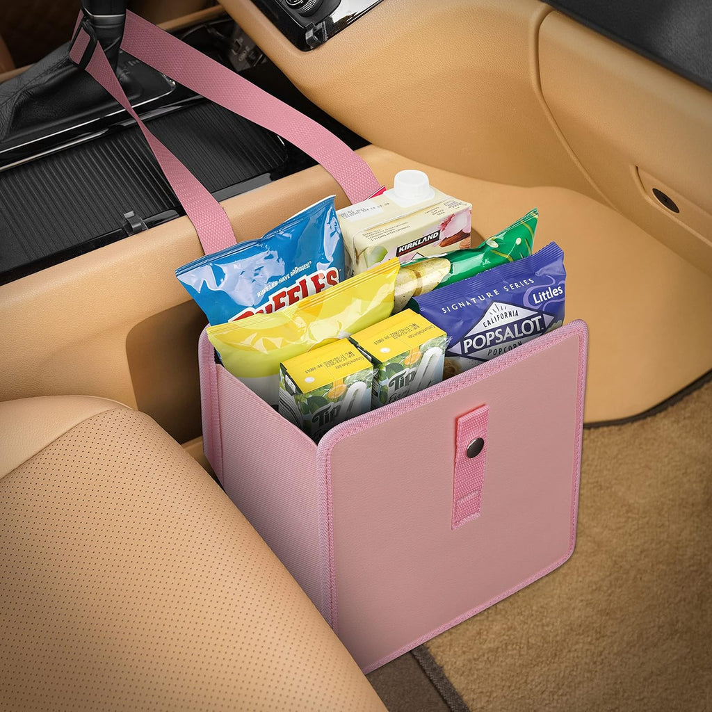 KMMOTORS Foldable Hanging Car Trash Can Pink, Car Trash Bag, Car Trash bin, Vegan Leather and Oxford Clothes Car Organizer, Cute car Gadgets (Medium, Pink)
