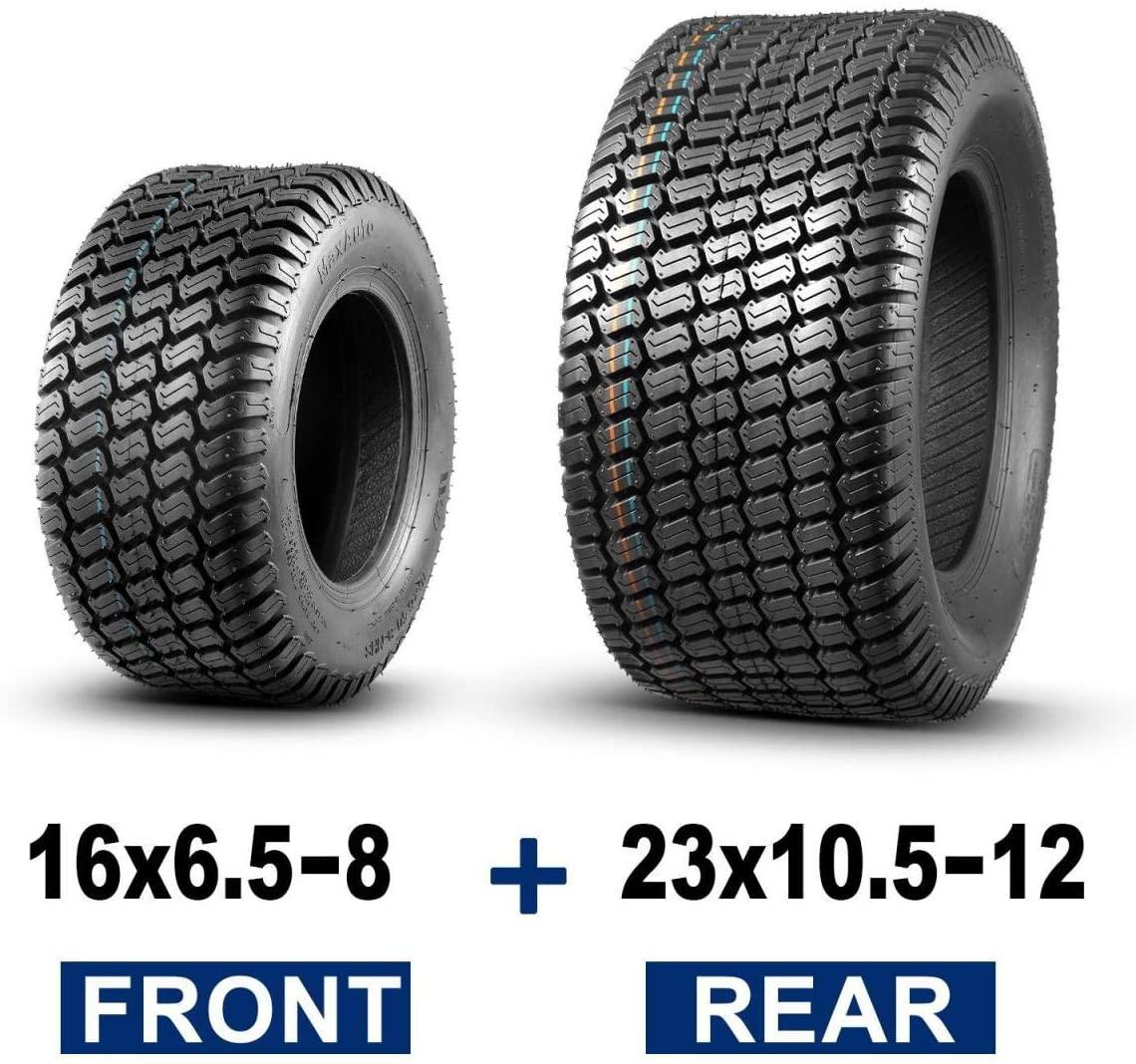Set of 4 Lawn Mower Turf Tires 16x6.5-8 Front & 23x10.5-12 Rear 4PR Tubeless