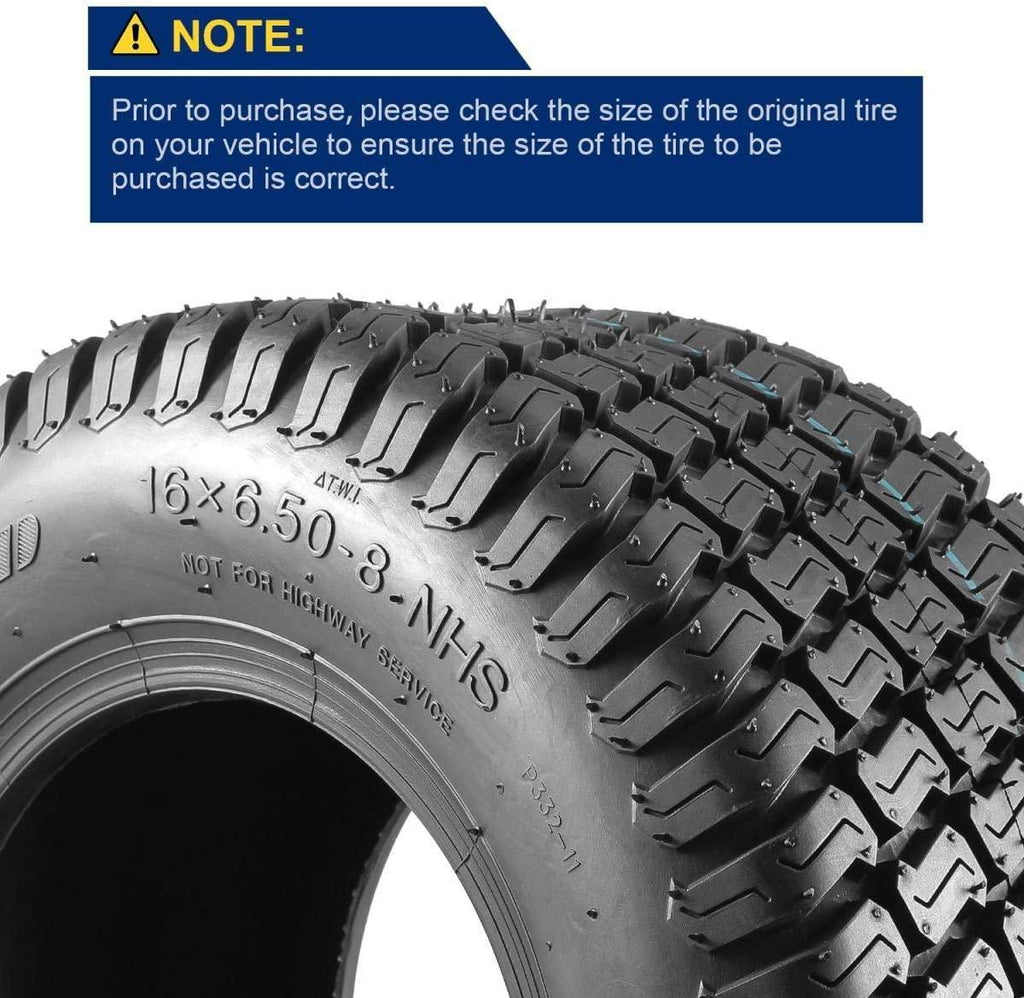 Set of 4 Lawn Mower Turf Tires 16x6.5-8 Front & 23x10.5-12 Rear 4PR Tubeless