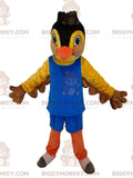 BIGGYMONKEYmascot costume of yellow and black bird, in blue sportswear