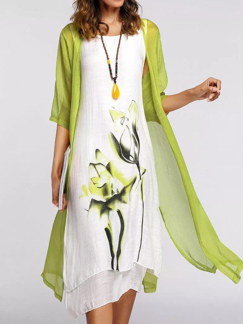 Early Autumn Sunscreen Loose Dress Two-Piece Maxi Dress