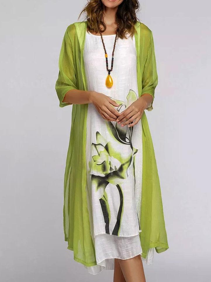 Early Autumn Sunscreen Loose Dress Two-Piece Maxi Dress