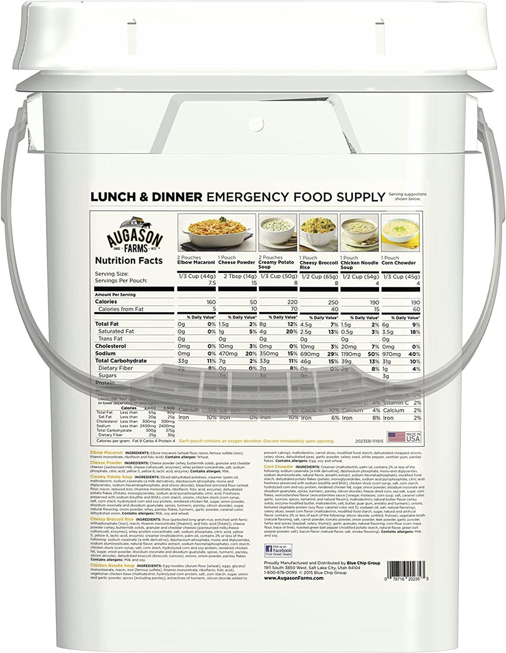 Augason Farms Lunch and Dinner Variety Pail Emergency Food Supply 4-Gallon Pail