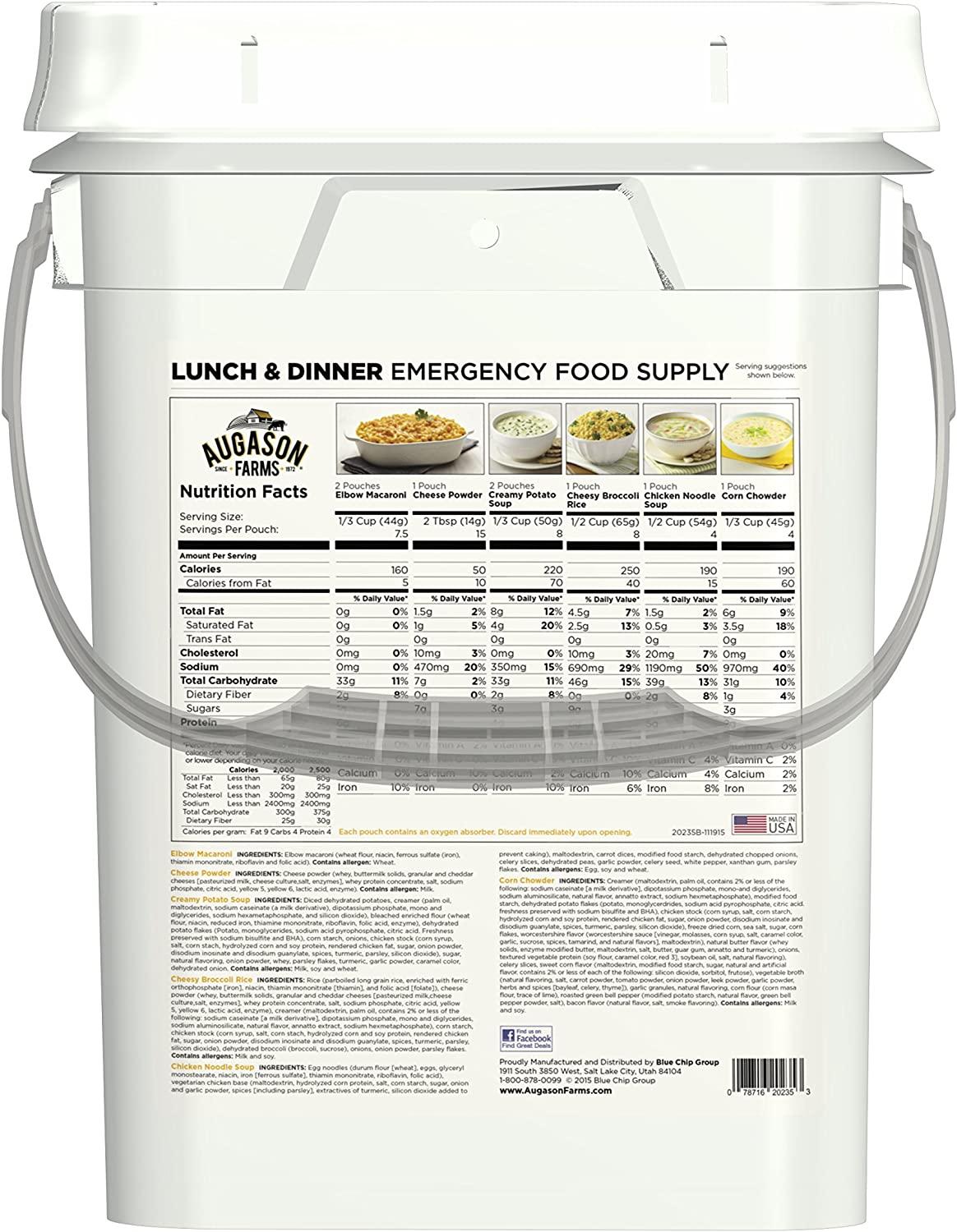 Augason Farms Lunch and Dinner Variety Pail Emergency Food Supply 4-Gallon Pail