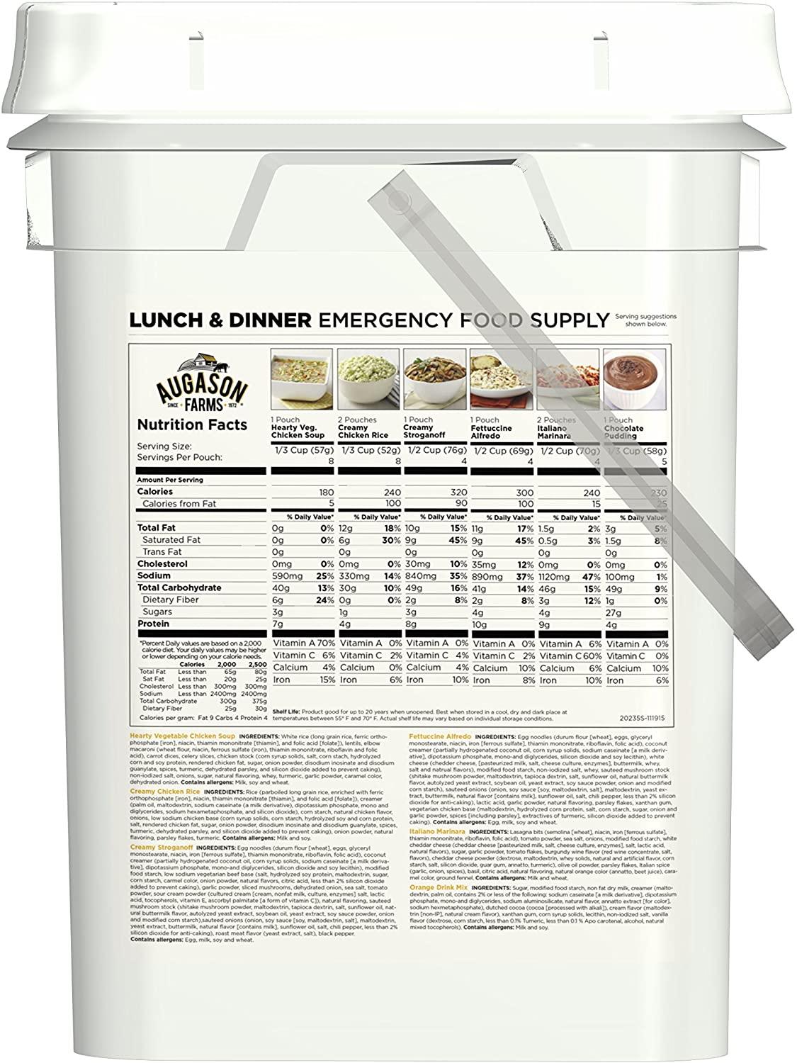Augason Farms Lunch and Dinner Variety Pail Emergency Food Supply 4-Gallon Pail