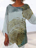 Round Neck Marble Print Casual Ladies Long-Sleeved Blouse