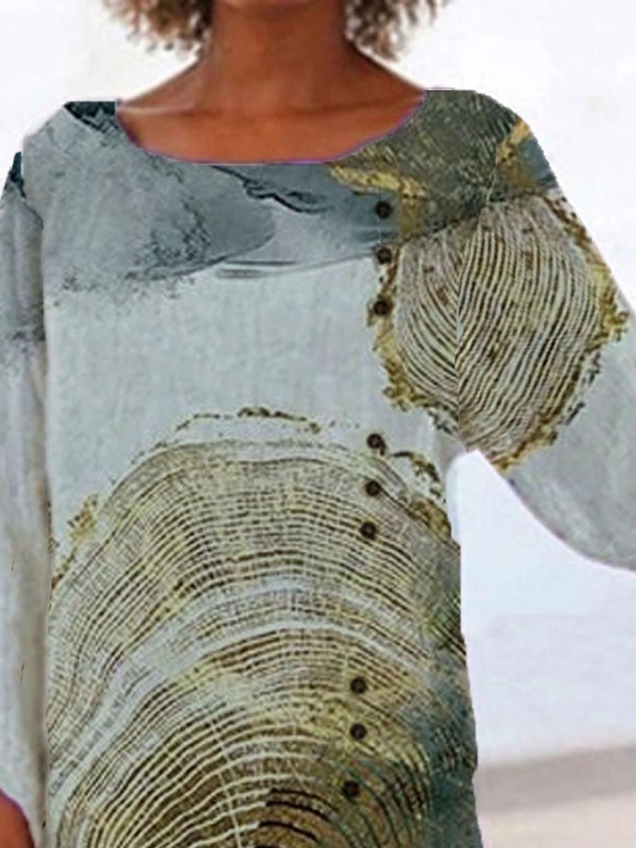 Round Neck Marble Print Casual Ladies Long-Sleeved Blouse