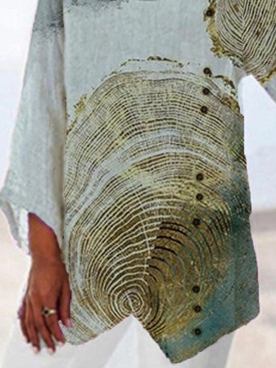 Round Neck Marble Print Casual Ladies Long-Sleeved Blouse