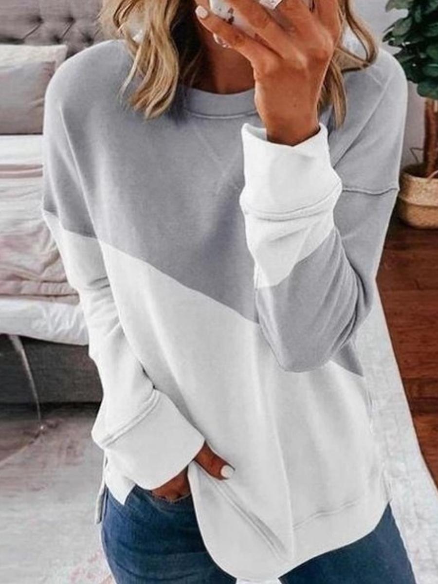 Round Neck Color Block Long Sleeve T-shirt