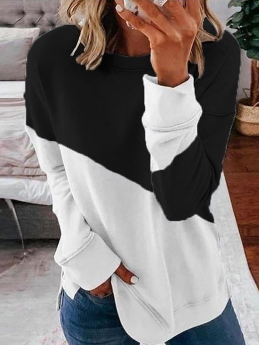 Round Neck Color Block Long Sleeve T-shirt