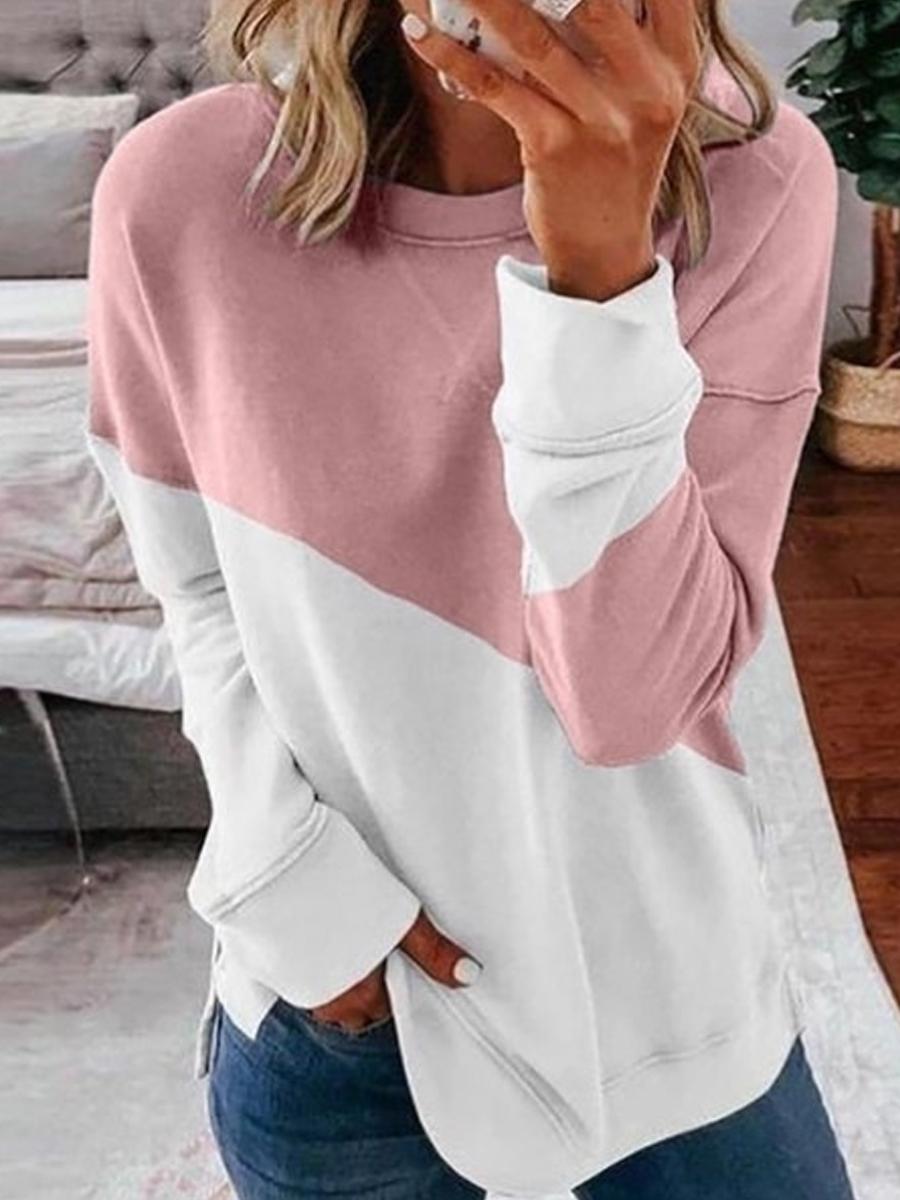 Round Neck Color Block Long Sleeve T-shirt