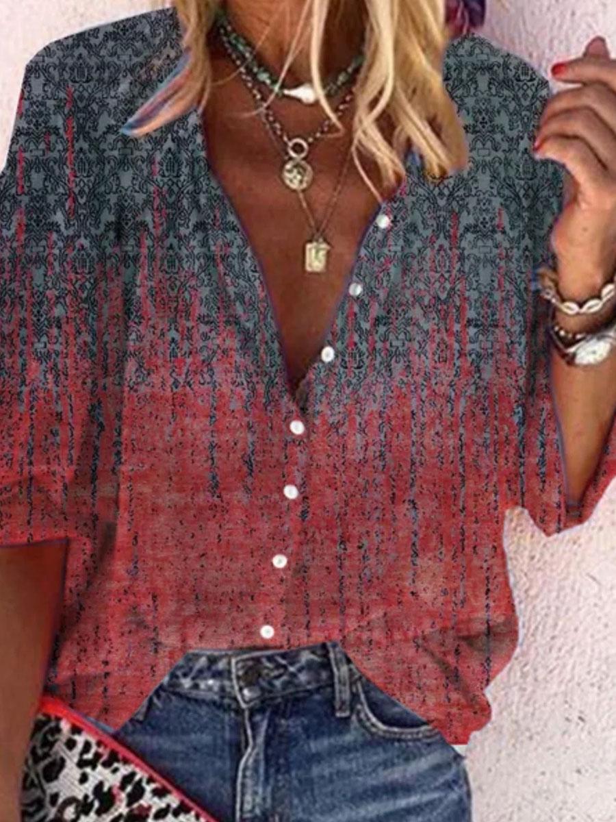 Gradient Print Loose Casual Long Sleeve Blouse
