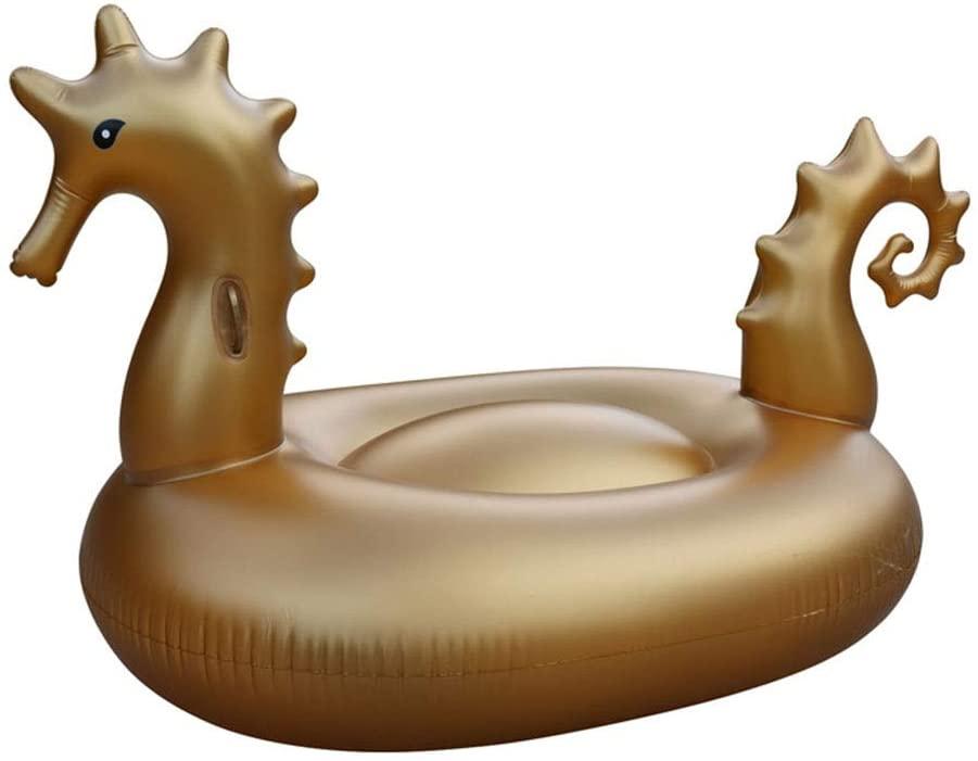 CJJC Inflatable Golden Seahorse Floating Row, 275 X 140 X 120cm Summer Outdoor Swimming Pool Floating Bed Recliner, Adult Kids Water Game Toys