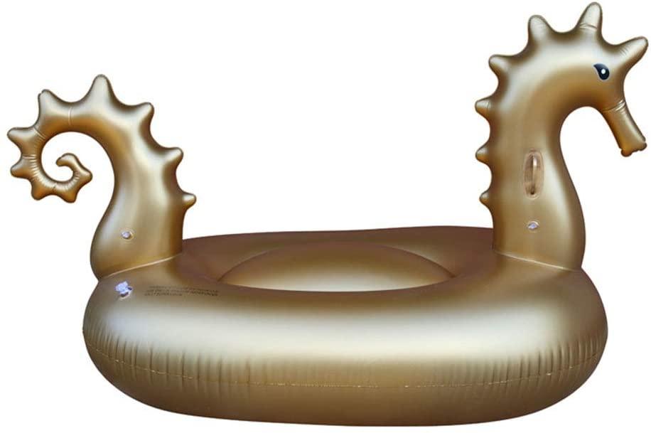 CJJC Inflatable Golden Seahorse Floating Row, 275 X 140 X 120cm Summer Outdoor Swimming Pool Floating Bed Recliner, Adult Kids Water Game Toys