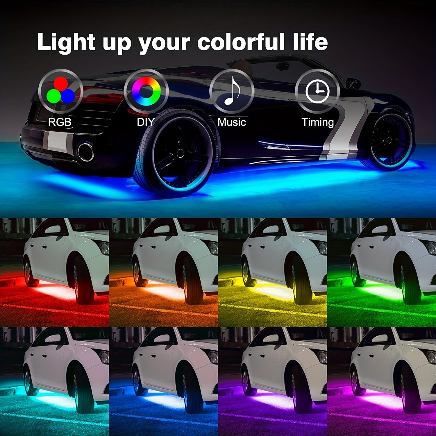 4pcs RGB Car Led Lights Bar,Car Led Lights With App, Music Mode Car Underglow Strip Lights, Waterproof Underglow LED Light Kit For SUVs,Trucks