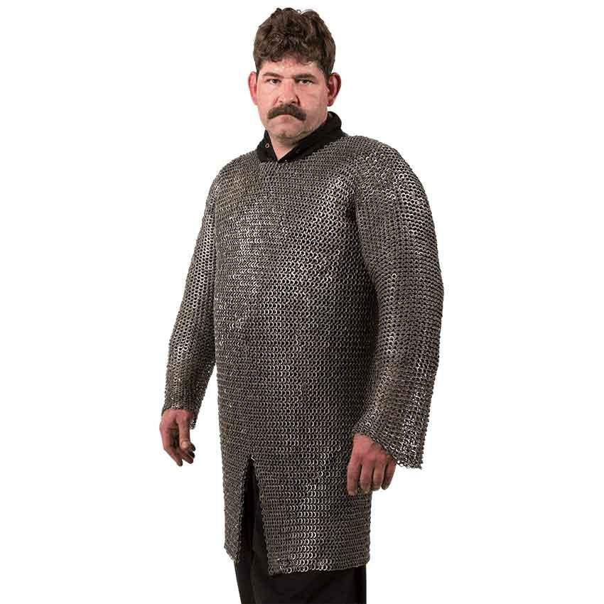 Flat Ring Round Riveted Chainmail Hauberk, size: Medium | Steel by Medieval Collectibles