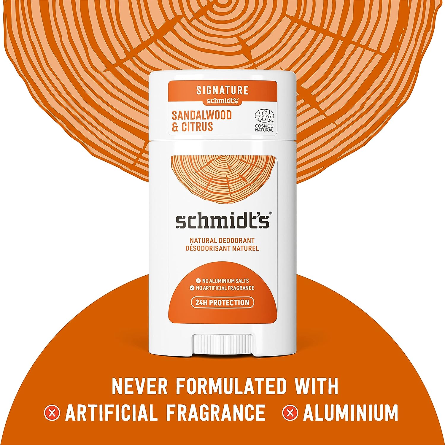 Schmidt's Aluminum Free Natural Deodorant for Women and Men, Sandalwood and Citrus with 24 Hour Odor Protection, Certified Natural, Vegan, Cruelty Free, 2.65 oz Pack of 2