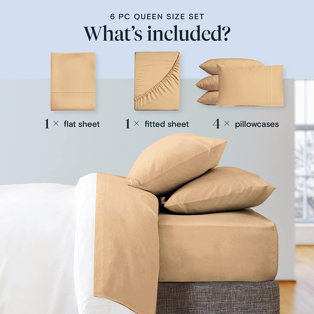 LuxClub 6 PC Full Size Sheet Set Bamboo Sheets Deep Pockets 18" Eco Friendly Wrinkle Free Cooling Sheets Machine Washable Hotel Bedding Silky Soft - Mocha Full