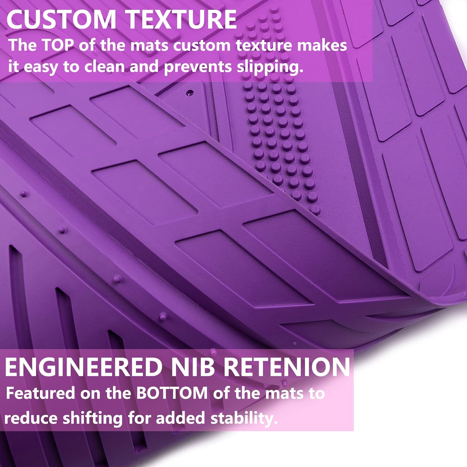 CAR PASS Heavy Duty Rubber Floor Mats 4-Piece Car Mat Set - Universal Waterproof Floor Mats for Car SUV Truck, Durable All-Weather Mats(Purple)