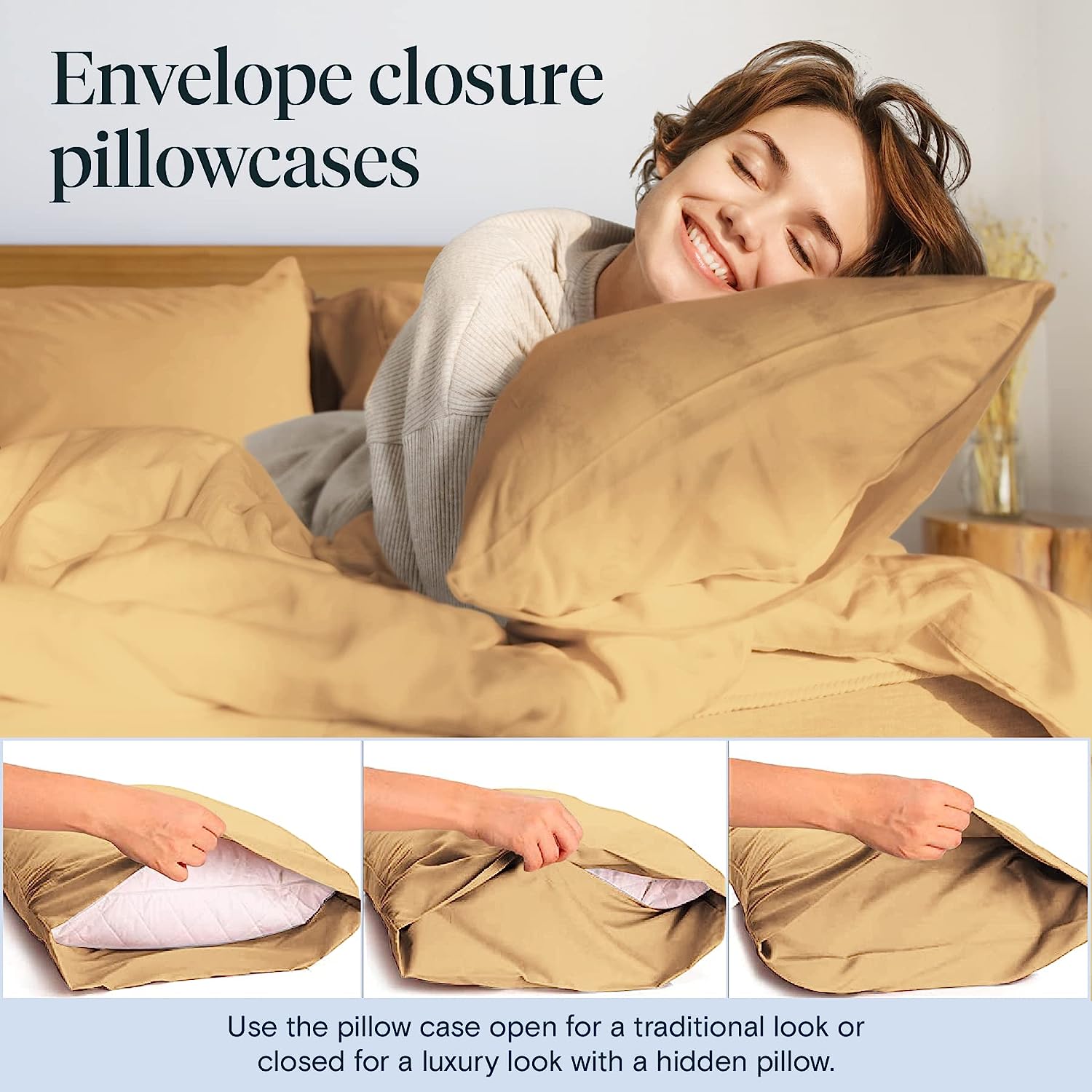 LuxClub 6 PC Queen Sheet Set Bamboo Sheets Deep Pockets 18" Eco Friendly Wrinkle Free Cooling Sheets Machine Washable Hotel Bedding Silky Soft - Gold Queen