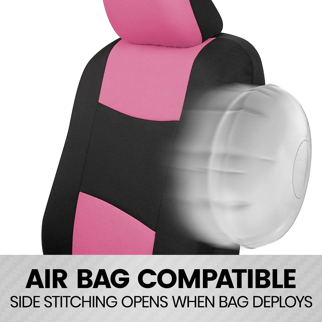 BDK PolyPro Car Seat Covers Full Set in Pink on Black – Front and Rear Split Bench Seat Covers for Cars, Easy to Install Car Seat Cover Set, Car Accessories for Auto Trucks Van SUV