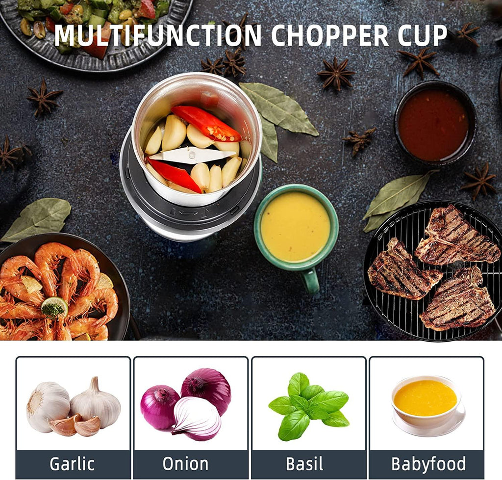 CHULUX Coffee Grinder Electric,Built-In Sharp Blade Spice Grinder with 2 Detachable Stainless Steel Bowls for Coffee, Spices, Herbs, Nuts, Grains,Lid Actived Safety Switch
