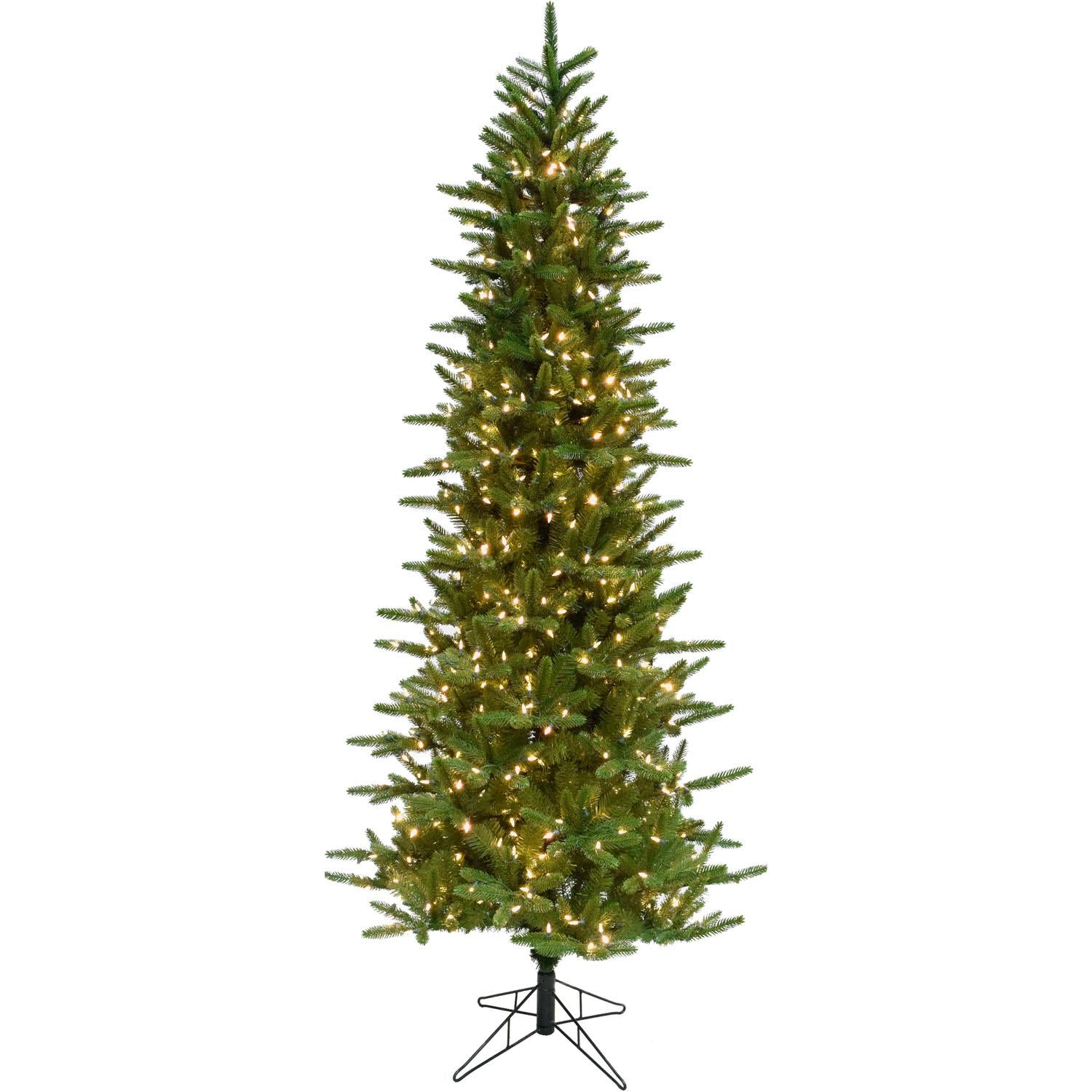 Fraser Hill Farm 9 Ft. Carmel Pine Slim Artificial Christmas Tree with Clear LED String Lighting