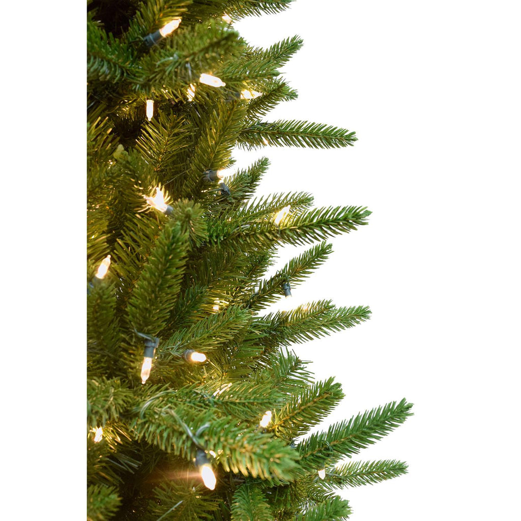 Fraser Hill Farm 9 Ft. Carmel Pine Slim Artificial Christmas Tree with Clear LED String Lighting