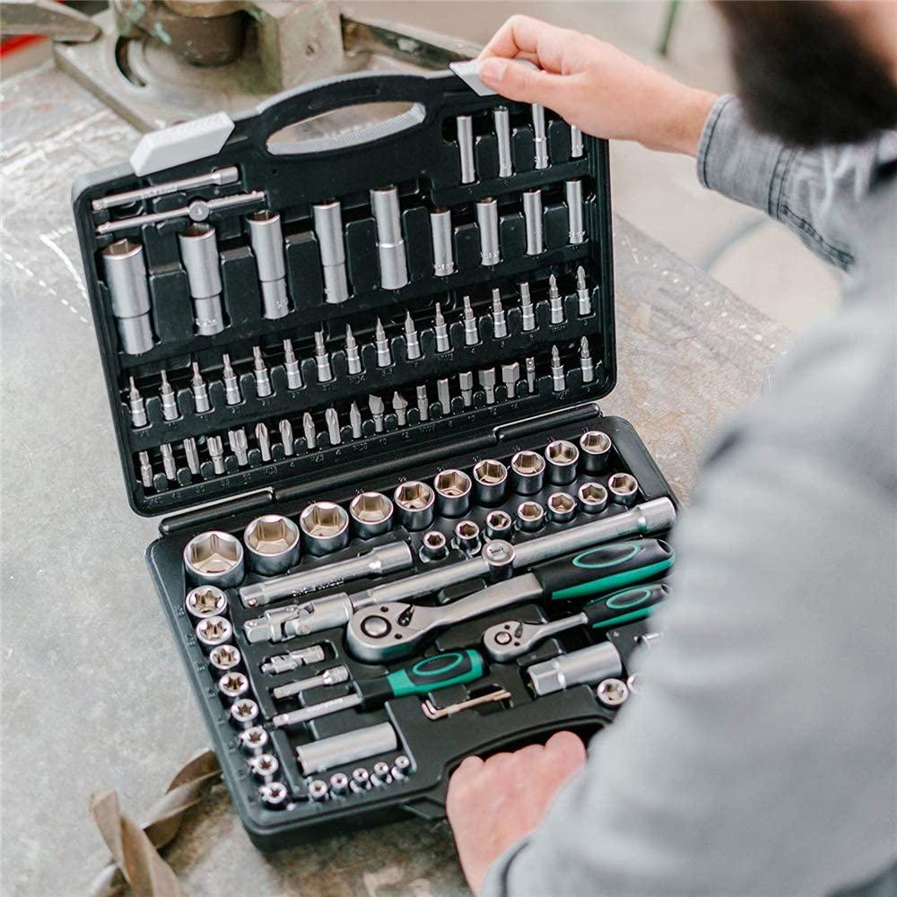 110-Piece Socket Wrench Set, Mechanic Tool Kit, Chrome Vanadium Steel | Socket Wrench Sleeve, Car Repair Hand Tool Kit with Portable StoraBox
