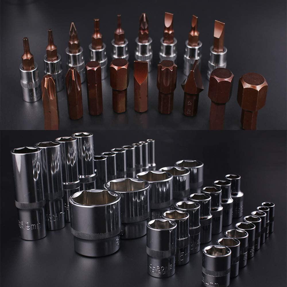110-Piece Socket Wrench Set, Mechanic Tool Kit, Chrome Vanadium Steel | Socket Wrench Sleeve, Car Repair Hand Tool Kit with Portable StoraBox