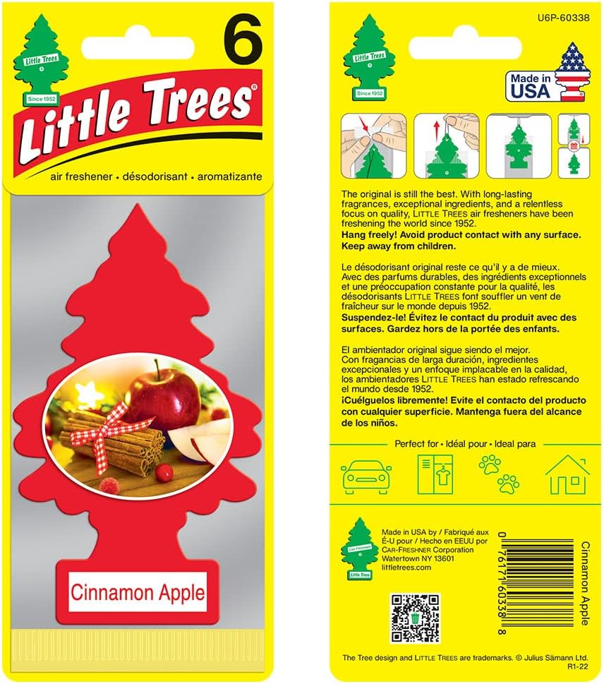 LITTLE TREES Air Fresheners Car Air Freshener. Hanging Tree Provides Long Lasting Scent for Auto or Home. Cinnamon Apple, 24 Air Fresheners