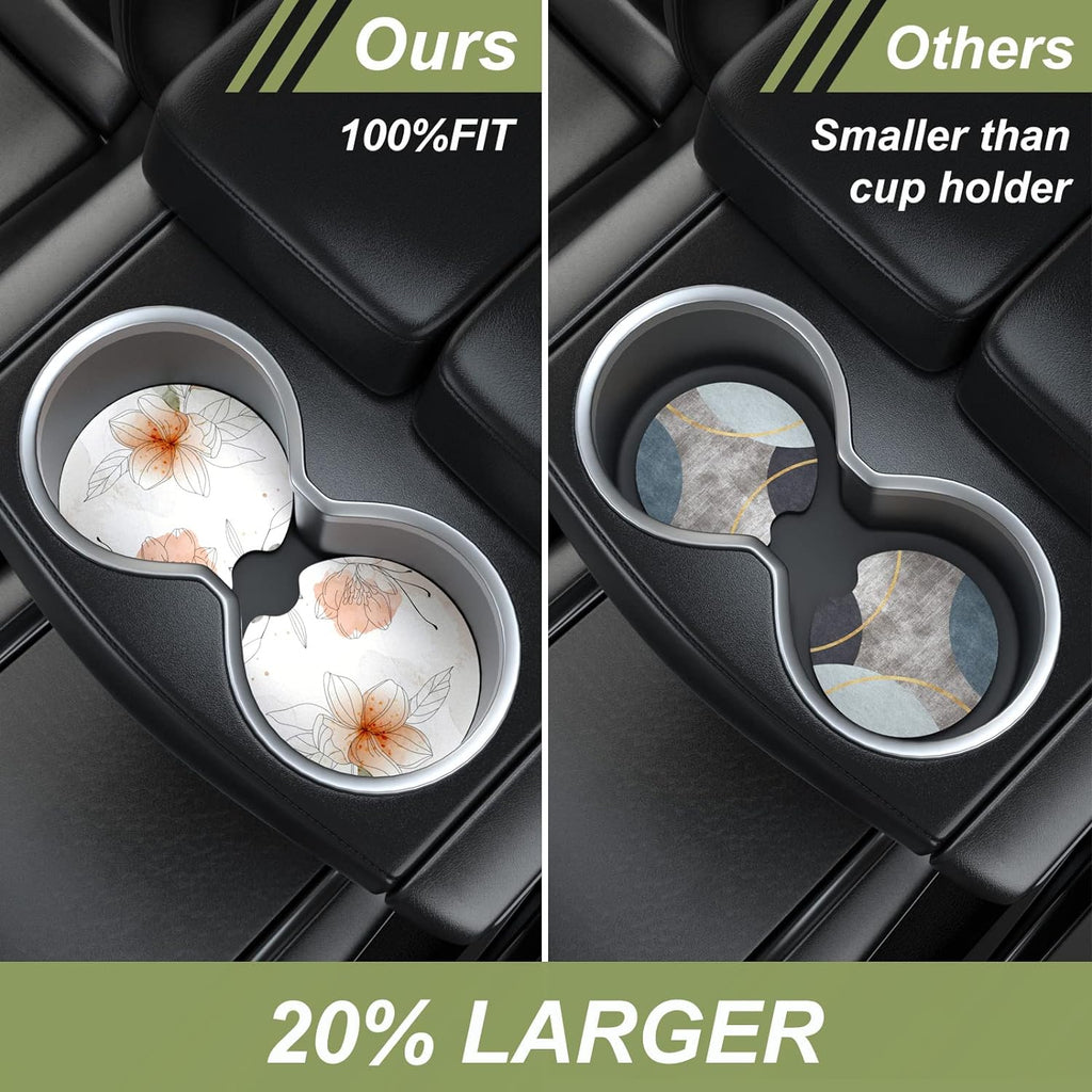 Nipichsha Car Cup Holder Coasters, Car Coasters for Cup Holders, 2 Pack Universal Anti Slip Insert Coasters, Rubber Car Cup Mat with A Finger Notch, Cute Car Interior Accessories for Women (Gardenia)