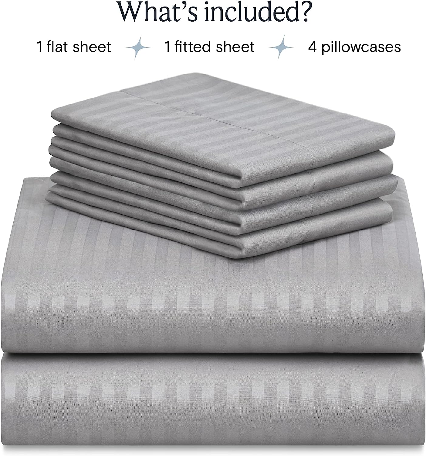 LuxClub King Size Striped Sheets Set, 6 PC Striped Bed Sheets, Deep Pockets 18" Eco Friendly Wrinkle Free Cooling Sheets Machine Washable Hotel Bedding Silky Soft (King, Striped Light Grey)