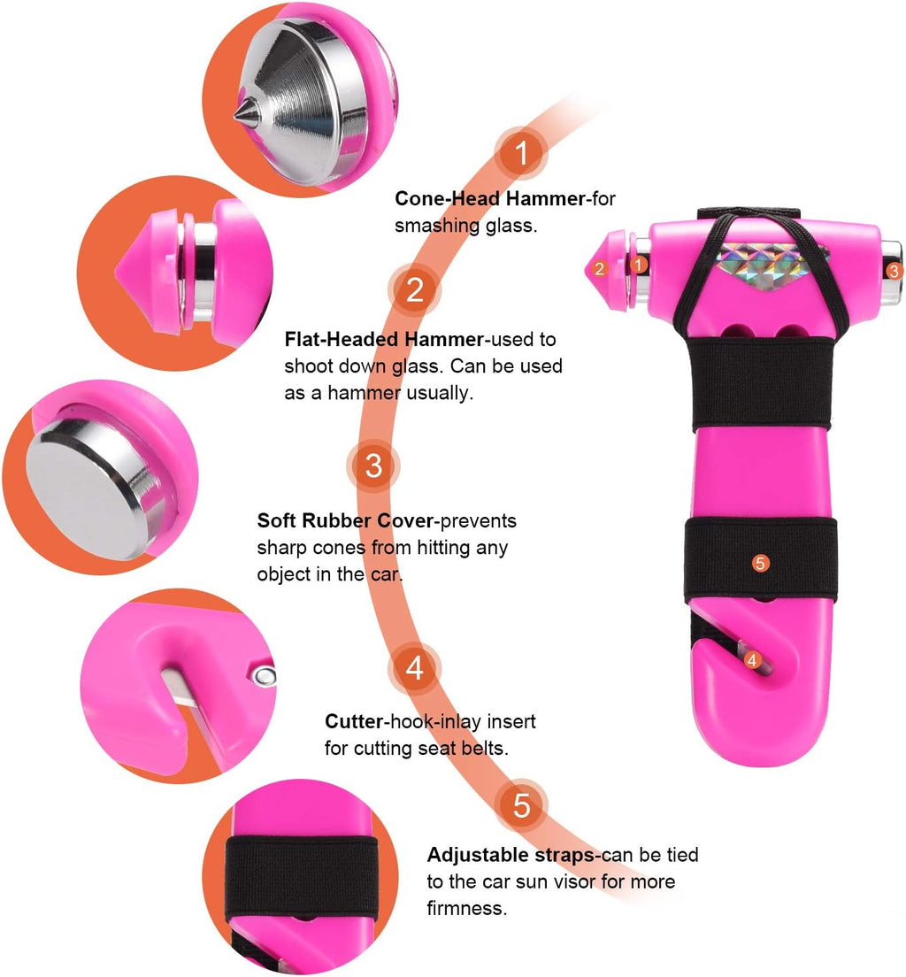 THINKWORK Car Safety Hammer for Teen Girl and Lady's Gifts, 2 Pack Three-in-One Emergency Escape Tool with Window Breaker and Seat Belt Cutter, Safety Emergency Car Escape Tool for Family, Children.