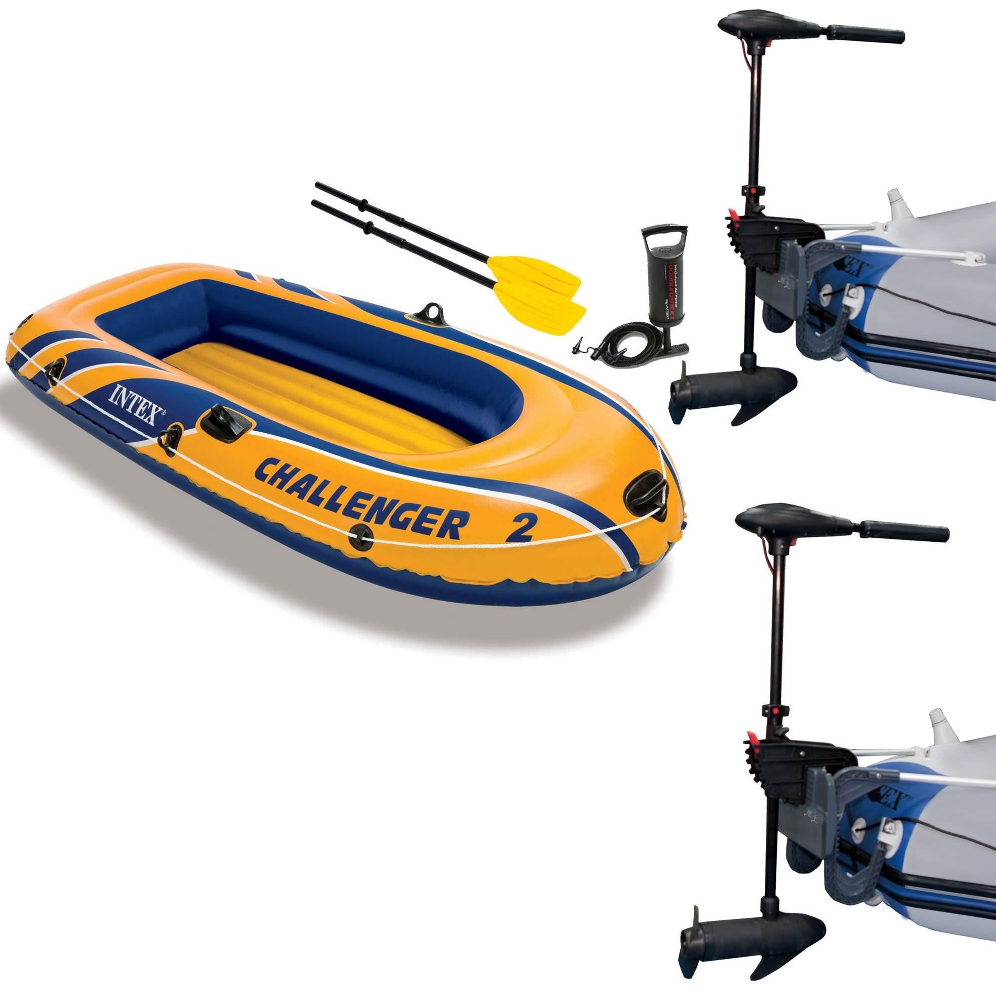 Challenger 2 Inflatable Raft Set &amp; 2 Transom Mount 8 Speed Trolling Motors