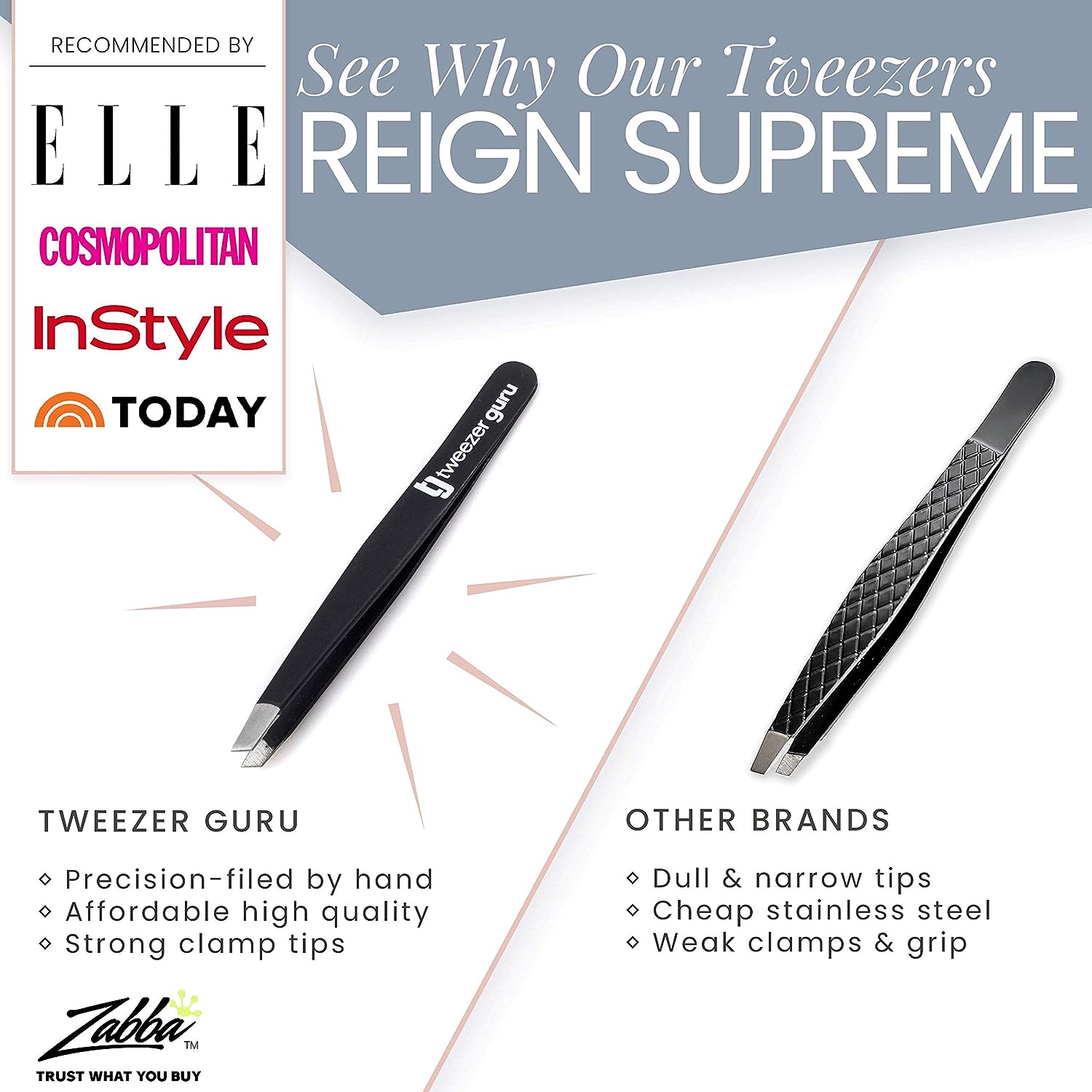 Tweezer Guru Tweezers for Women - 2pc Slant Pointed Precision Tweezers for Eyebrows &amp; Ingrown Hair Removal - Blackhead and Splinter Tweezer with Sharp Needle Nose Point for Plucking (Bright Pink)