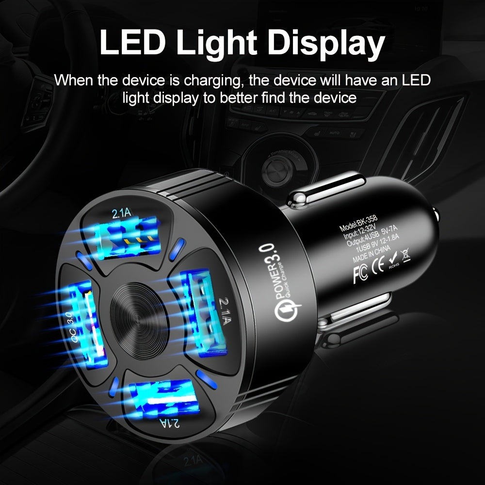 4 In 1 USB Car Charger, 4 Ports Fast Charger Adapter Mini Cigarette Lighter, USB, And Phone Fast Charger