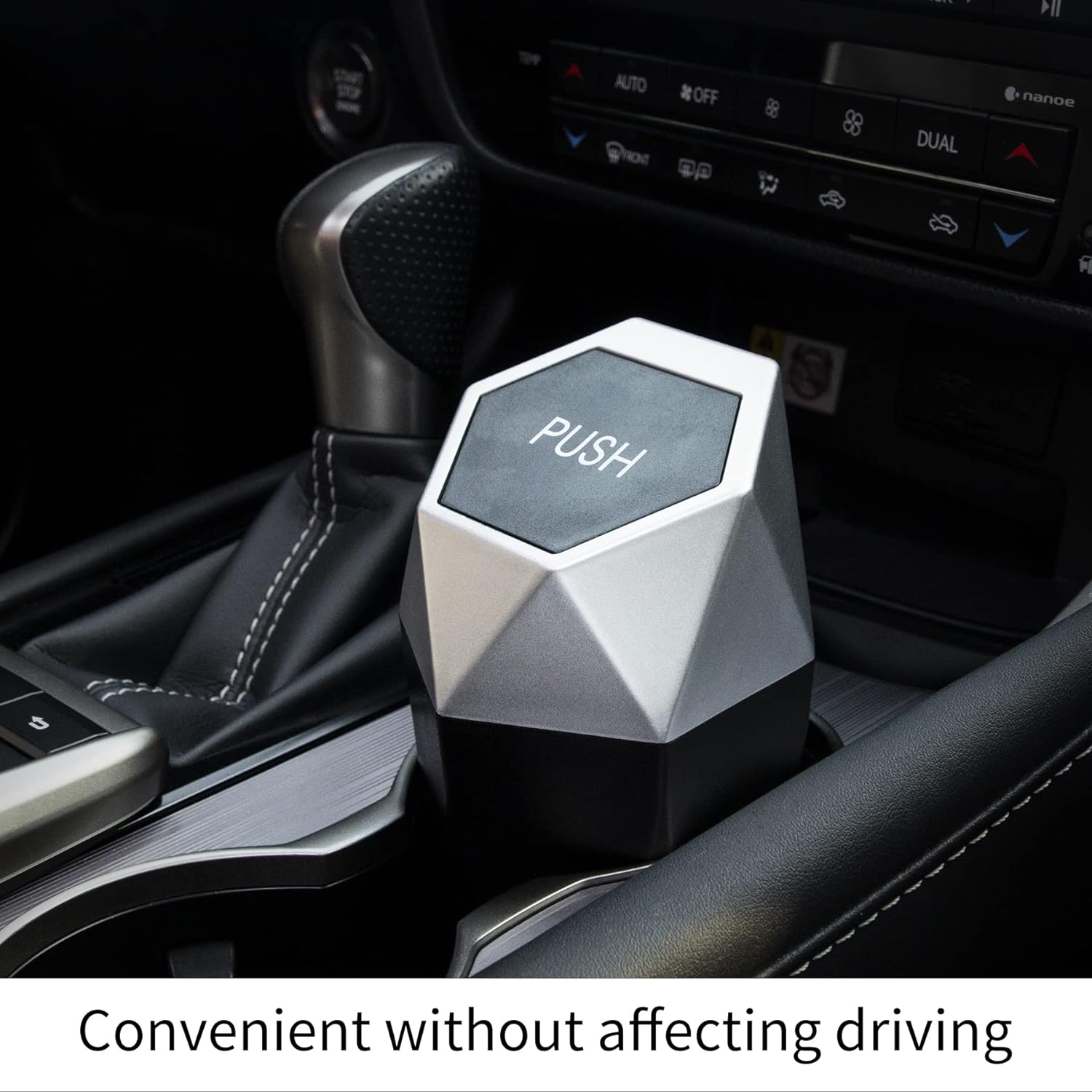 JUSTTOP Car Trash Can with Lid, Diamond  Small Automatic Portable Trash Can, Easy to Clean, Used in Car Home Office Interior Accessories, 2PCS(Silver)