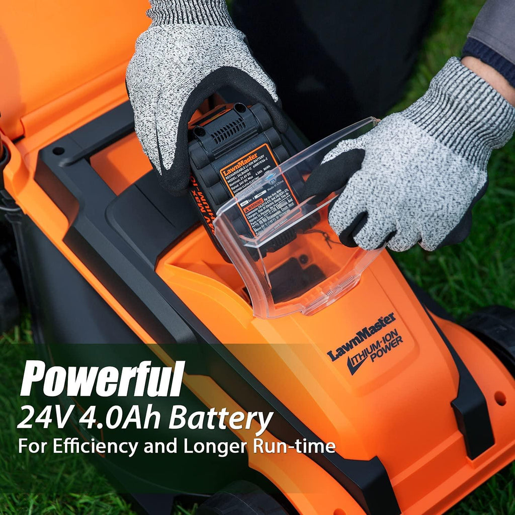 LawnMaster CLM2413A Cordless 13-Inch Lawn Mower 24V Max Lithium-Ion with 4.0Ah Battery and Charger