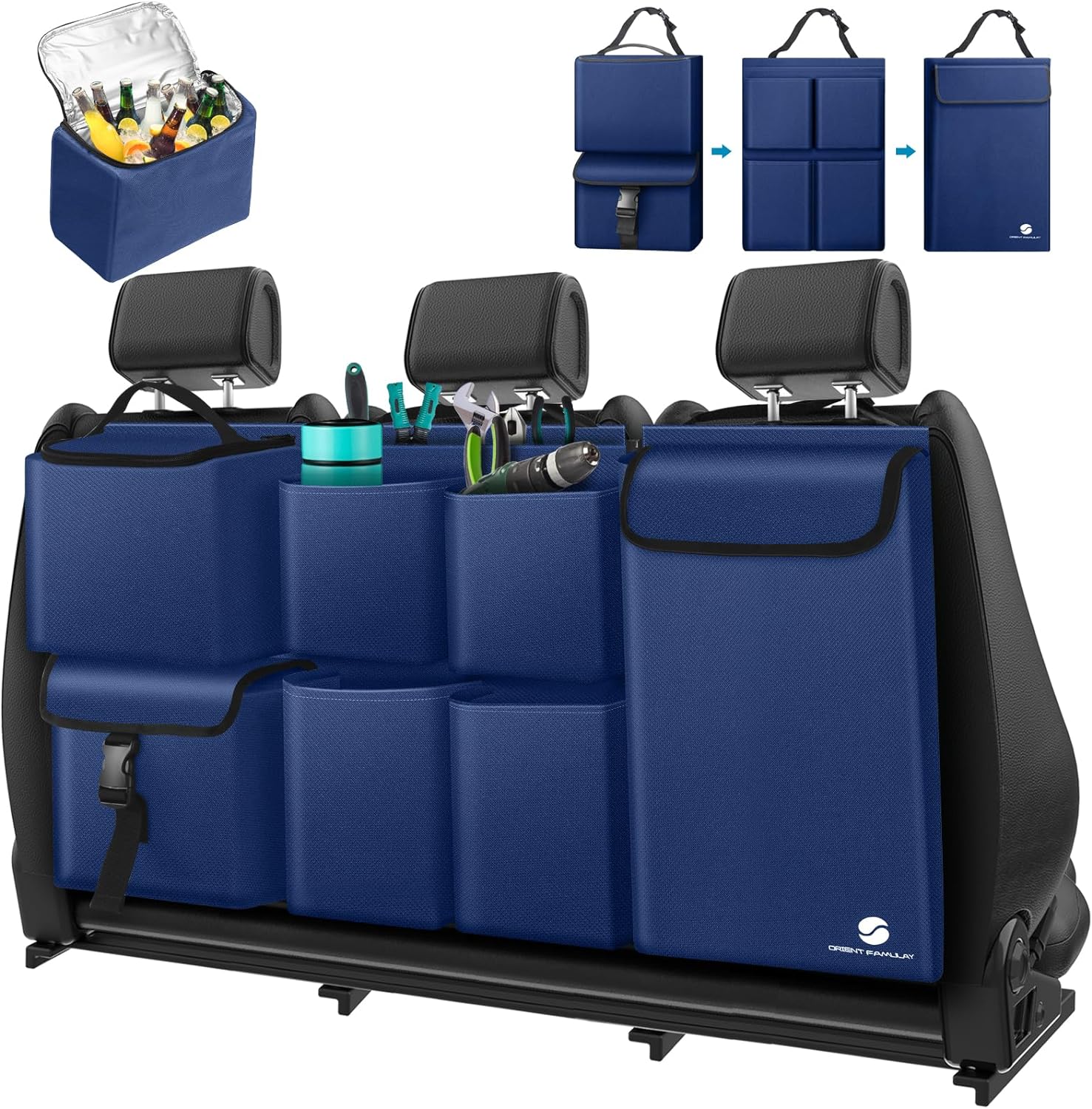 Car Trunk Organizer with Cooler, Hanging Car Organizers and Storage with Large Pockets, Zippers Detachable Seat Back Organizers Storage, Waterproof Car Storage Trunk Organizer for Jeeps, SUVs, Blue