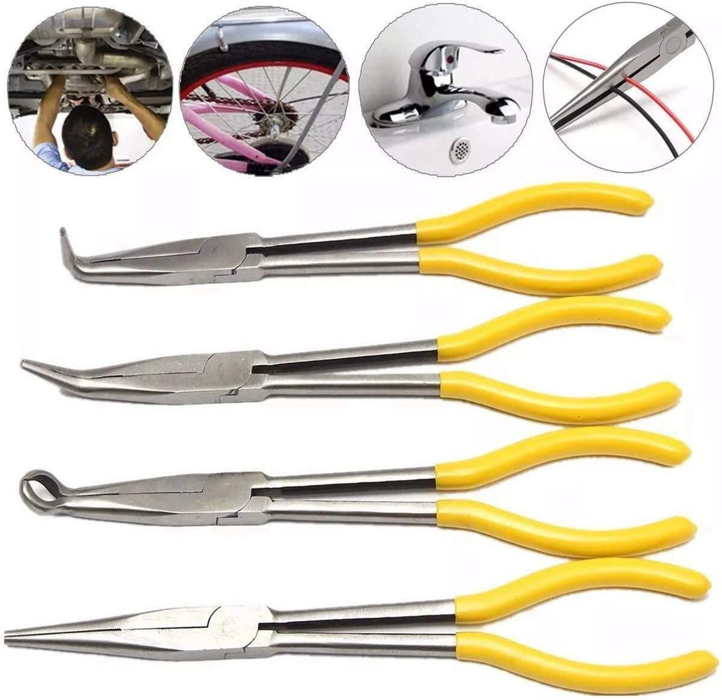 LFDHSF Pliers Tool Pliers Hand Tool， 4Pcs 11 inch Bent Mechanic Equipment Hand Tool Set Extra Long Nose Pliers Straight