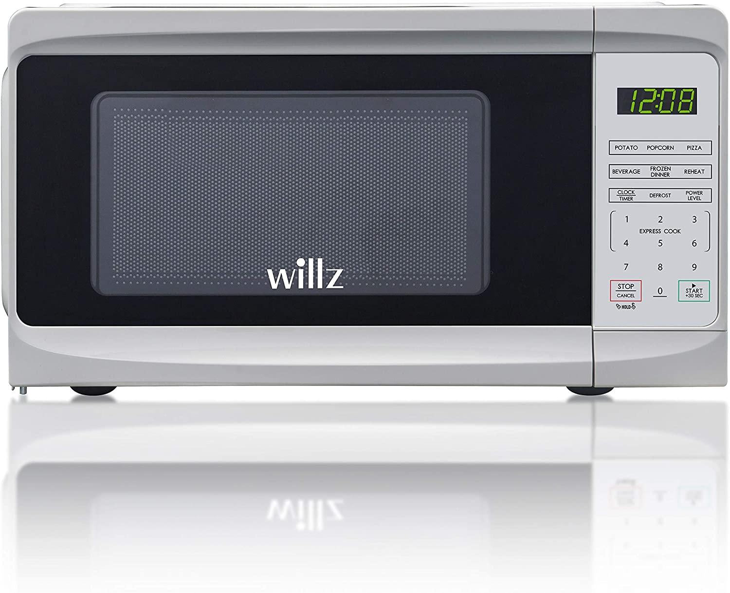 Willz WLCMD207WE-07 Countertop Microwave Oven, 0.7 Cu.Ft/700W Microwave Oven, 6 CooPrograms LED Lighting Push Button, 1 Glass Tray, 1 Roller Ring, 1 Shaft, 1 Power Cord, White