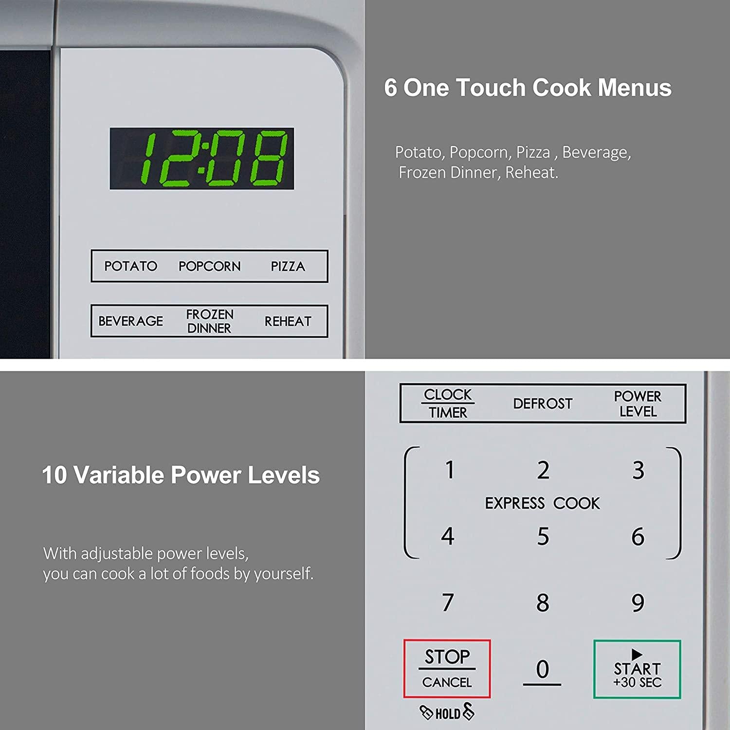 Willz WLCMD207WE-07 Countertop Microwave Oven, 0.7 Cu.Ft/700W Microwave Oven, 6 CooPrograms LED Lighting Push Button, 1 Glass Tray, 1 Roller Ring, 1 Shaft, 1 Power Cord, White