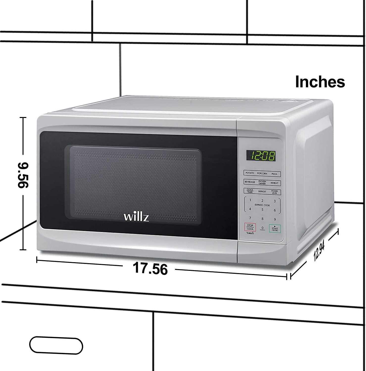 Willz WLCMD207WE-07 Countertop Microwave Oven, 0.7 Cu.Ft/700W Microwave Oven, 6 CooPrograms LED Lighting Push Button, 1 Glass Tray, 1 Roller Ring, 1 Shaft, 1 Power Cord, White