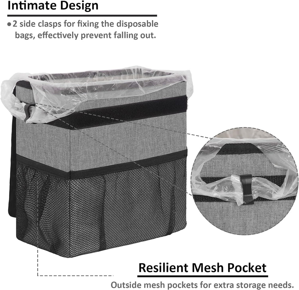 Vankor Cute Leak Proof Trash Can, Trash Bag Bin, Hanging Waterproof Automotive Garbage Cans For Vehicles, Car, Grey