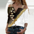 Fashion V-neck long-sleeved butterfly print top