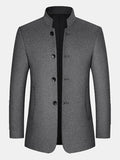 mens pure color stand collar single breasted warm woolen overcoats