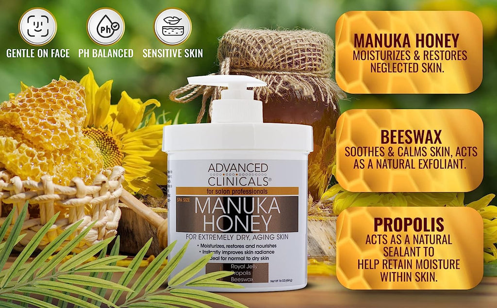 Advanced Clinicals Vitamin C &amp; Manuka Honey Moisturizer Set - Anti Aging Body &amp; Face Creams for Dry Skin, Wrinkles, 16 Oz (2-Pack)